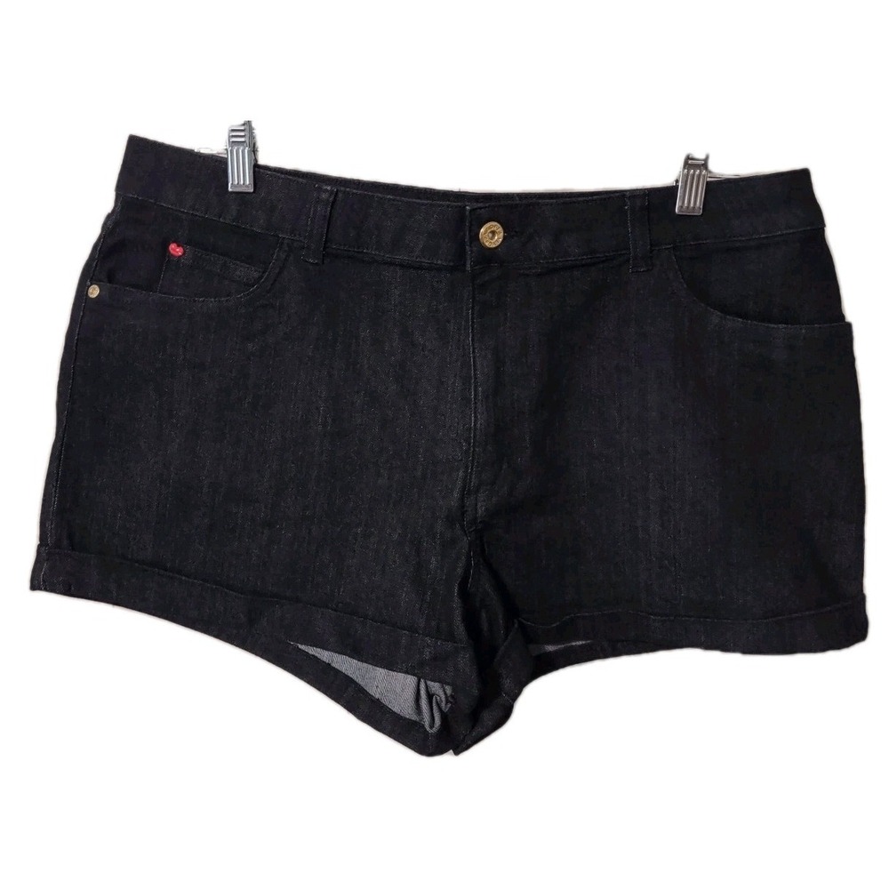 Sofia Vergara Jean Shorts Womens Size 16 Blue Dark Wash Denim Lips Button Accent
